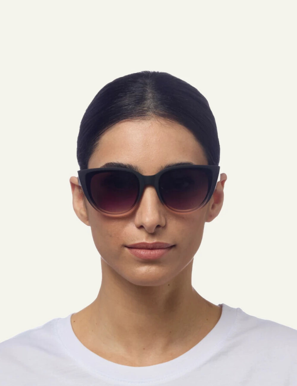 Okkia black shaded rose cat eye sunglasses gradient front model