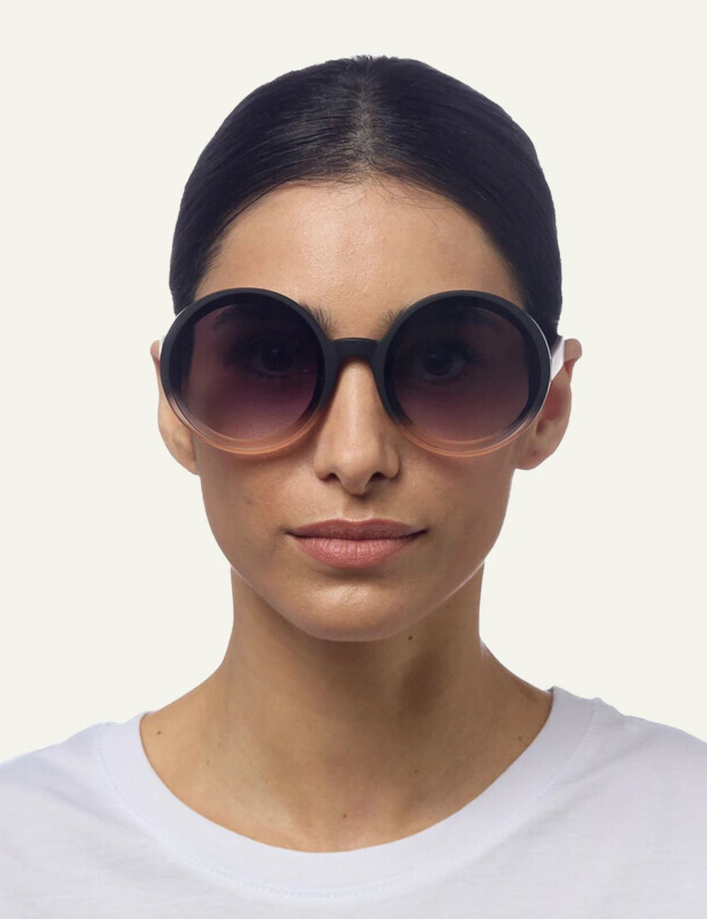Okkia black shaded rose round oversized sunglasses black gradient front model