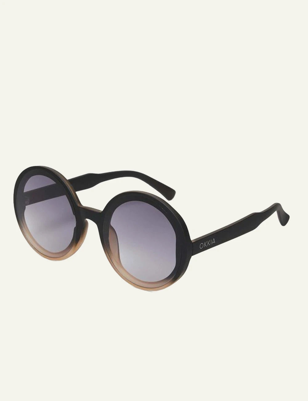 Okkia black shaded rose round oversized sunglasses black gradient side