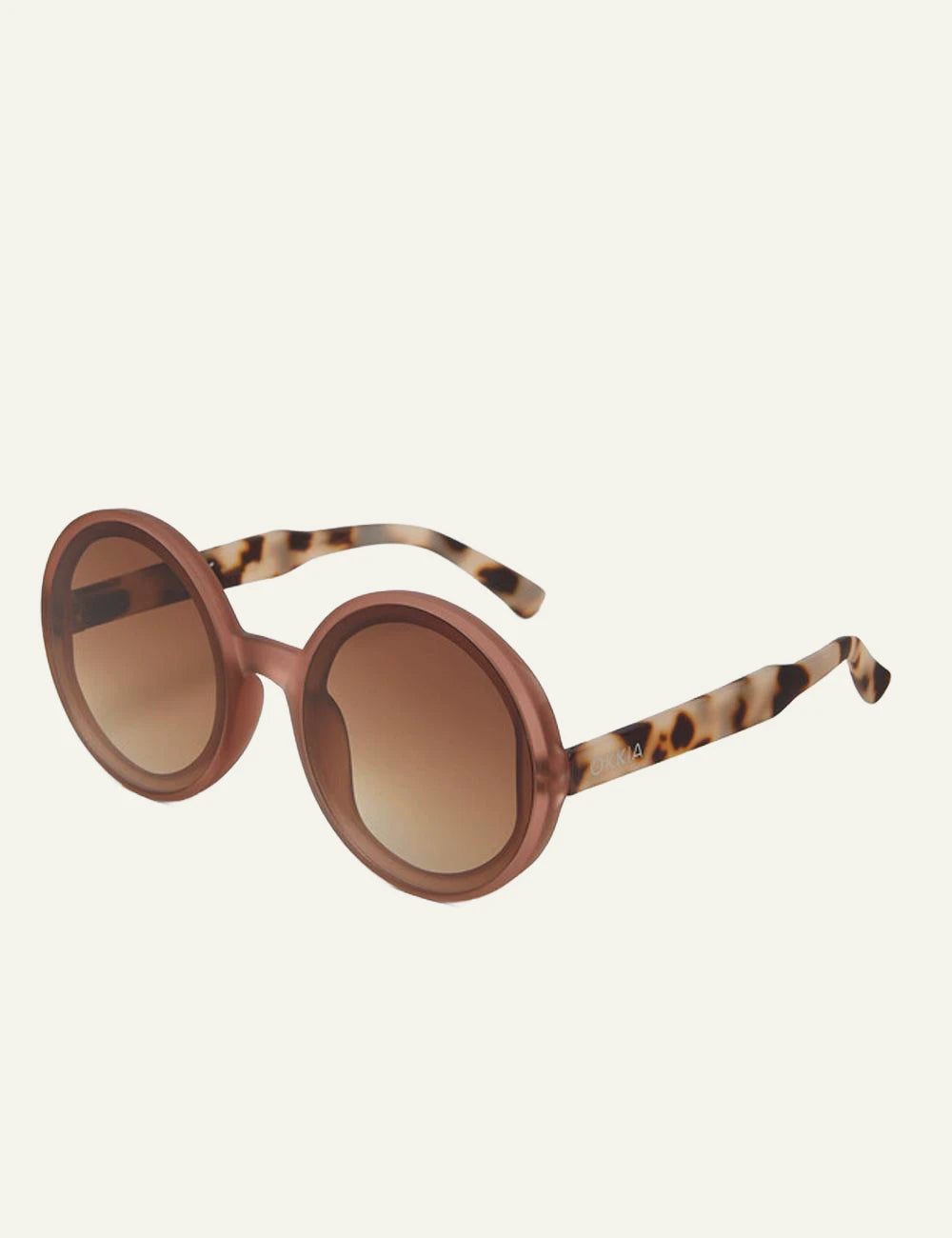 Okkia pink havana round oversized sunglasses brown gradient side