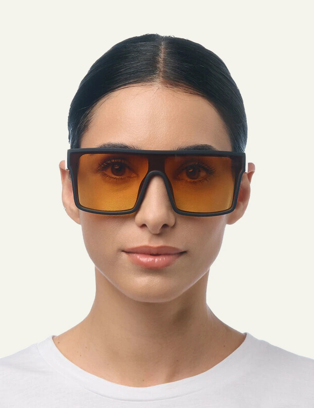 Okkia Tokyo black square sunglasses yellow lenses front model