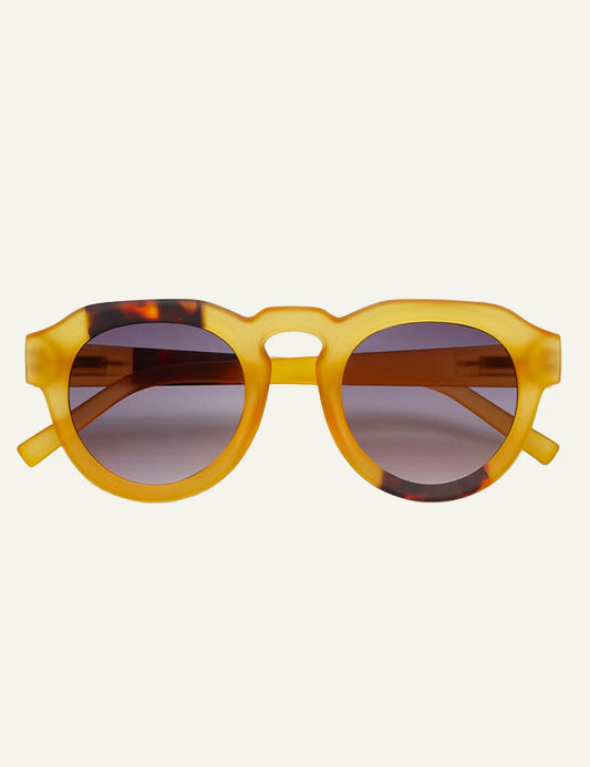 Okkia Zeno yellow round sunglasses havana detail front