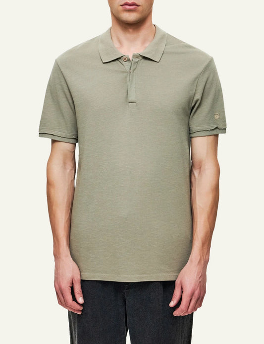 olive polo t-shirt short sleeve minimal front model view