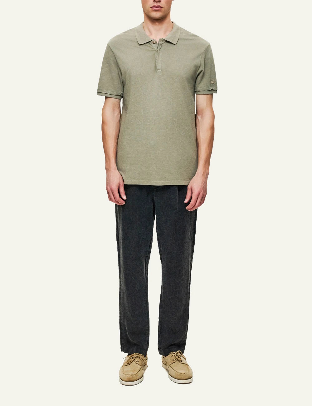 olive polo t-shirt short sleeve minimal front full body view