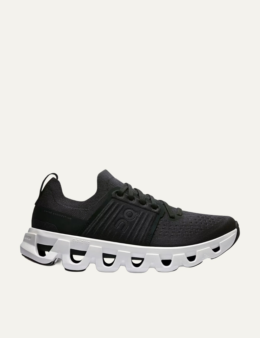 On black men's running shoes with CloudTec cushioning and white sole