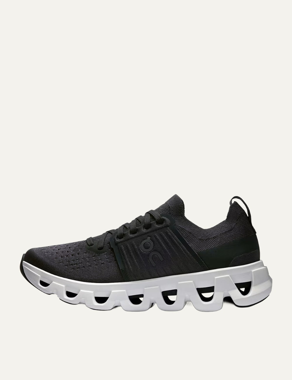 On black men's running shoes with CloudTec cushioning and white sole profile