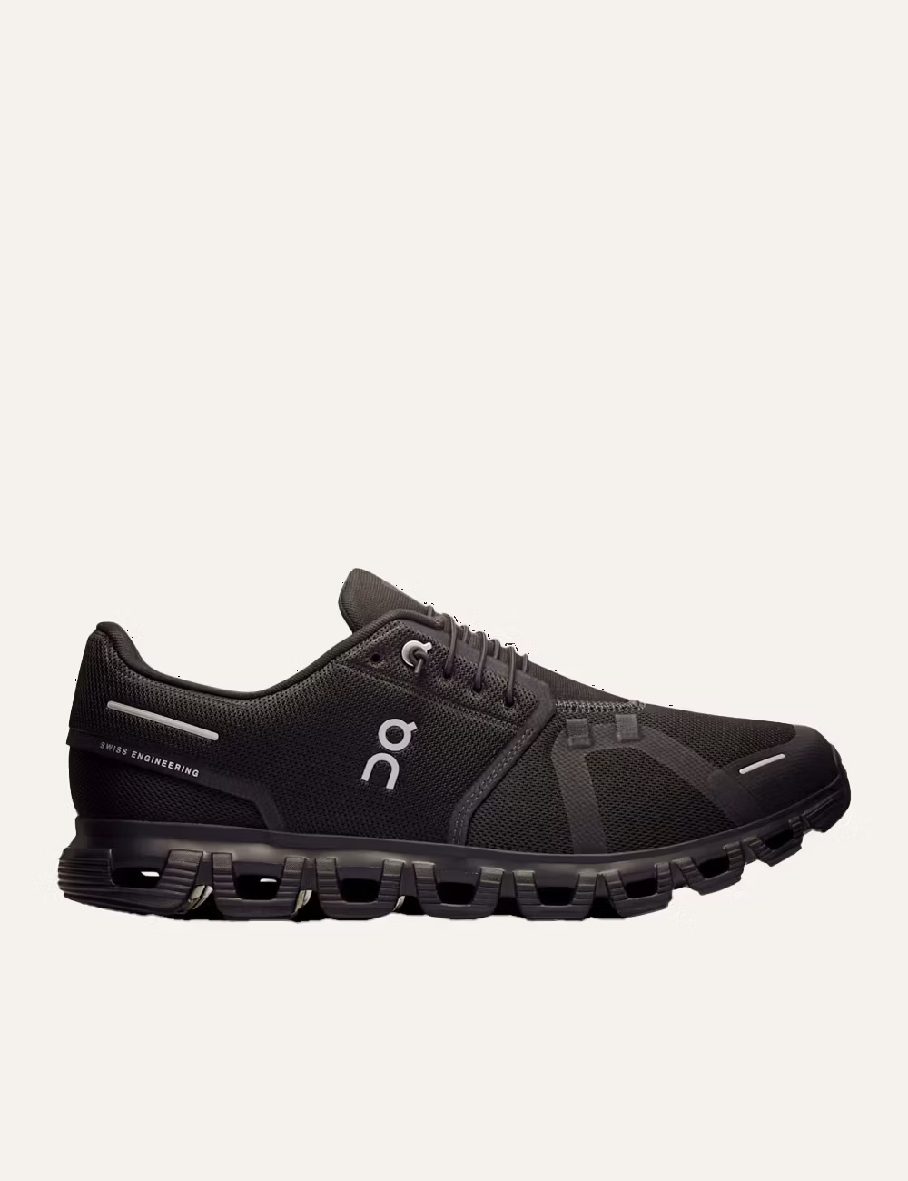 On Cloud sneakers black side view breathable mesh