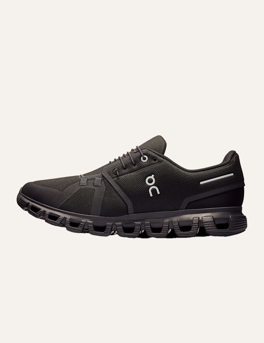 On Cloud black sneakers back heel Swiss engineering