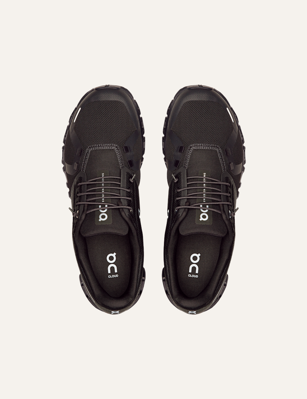 On Cloud black sneakers top view lace detail