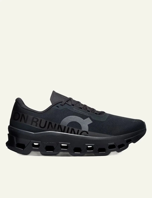 On Cloudmonster Running Sneakers Total Black Side View