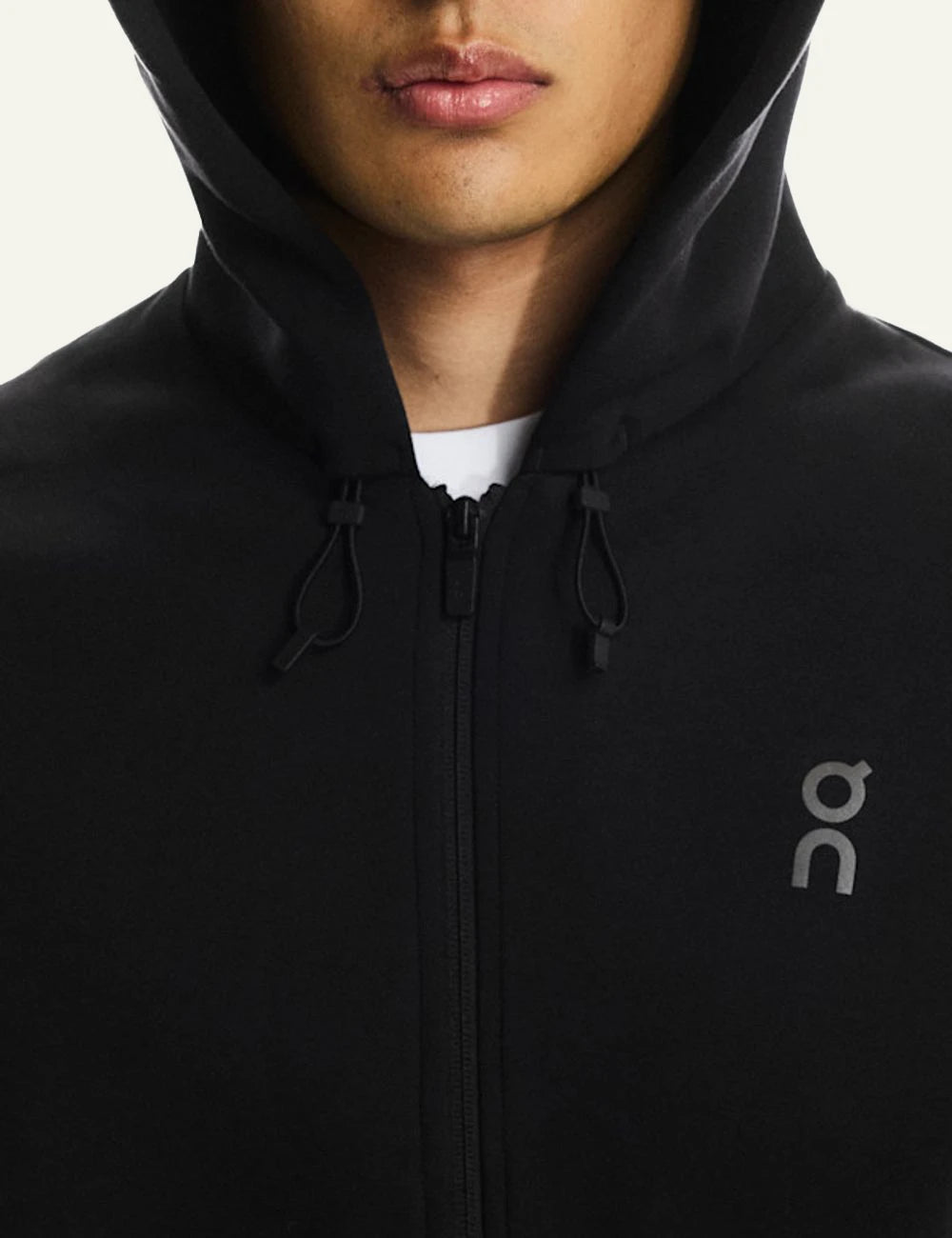 On Focus Tech Zip Hoodie Black Men front detail view