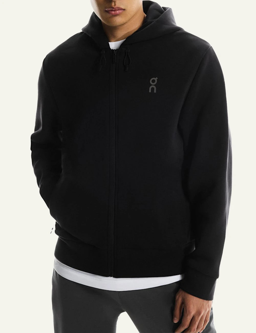 On Focus Tech Zip Hoodie Black Men front model view