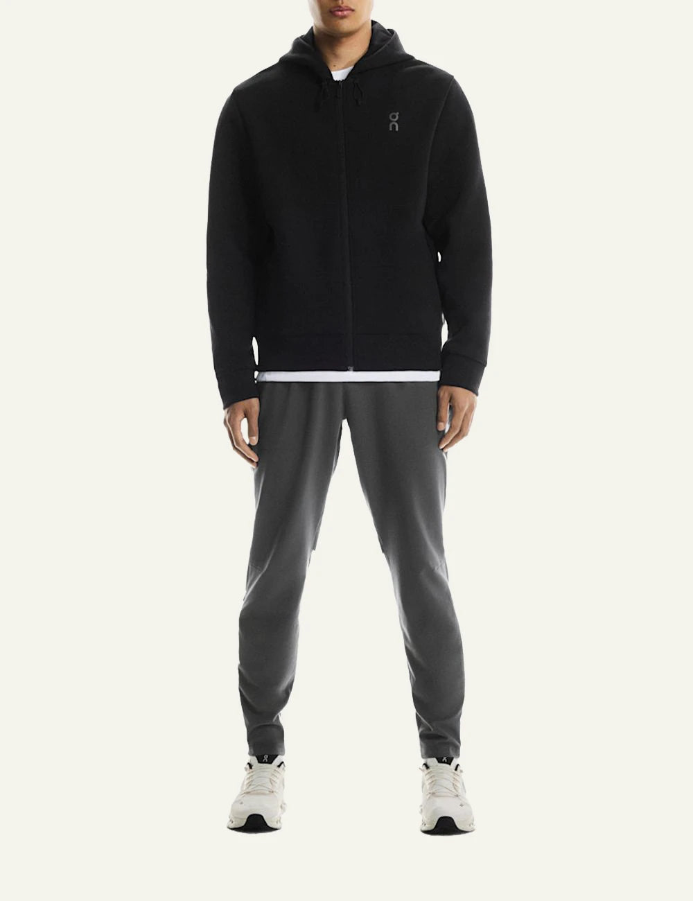 On Focus Tech Zip Hoodie Black Men full body view