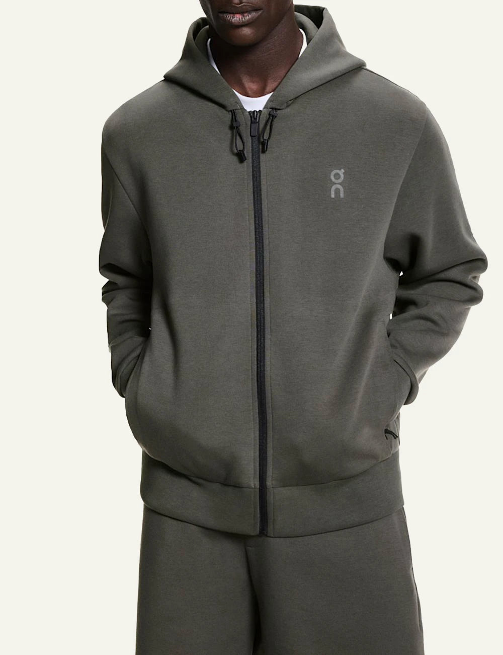 On Focus Tech Zip Hoodie grey men front model view