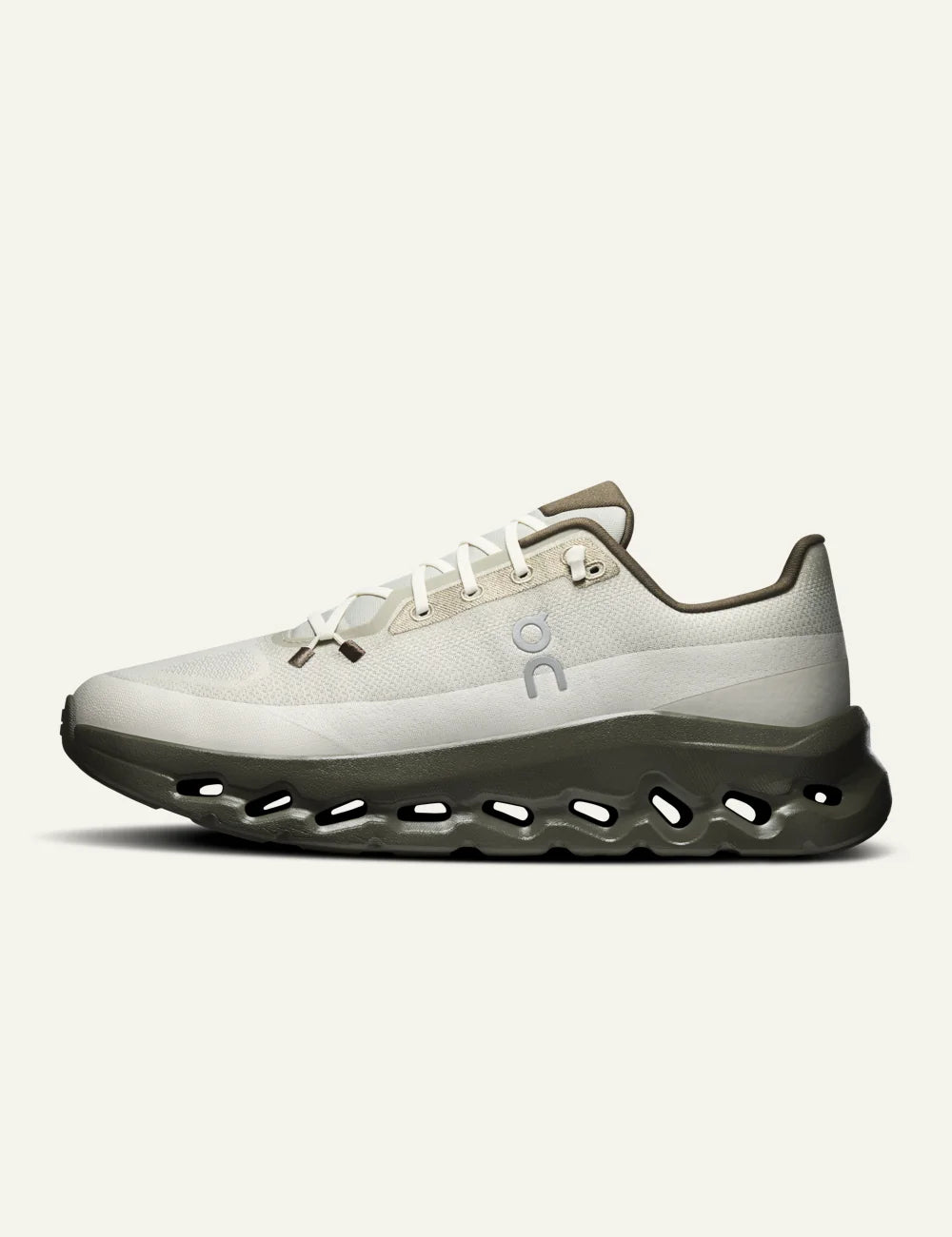 Men's On Cloudtilt Fen Grain white and olive running sneakers with CloudTec Phase cushioning profile
