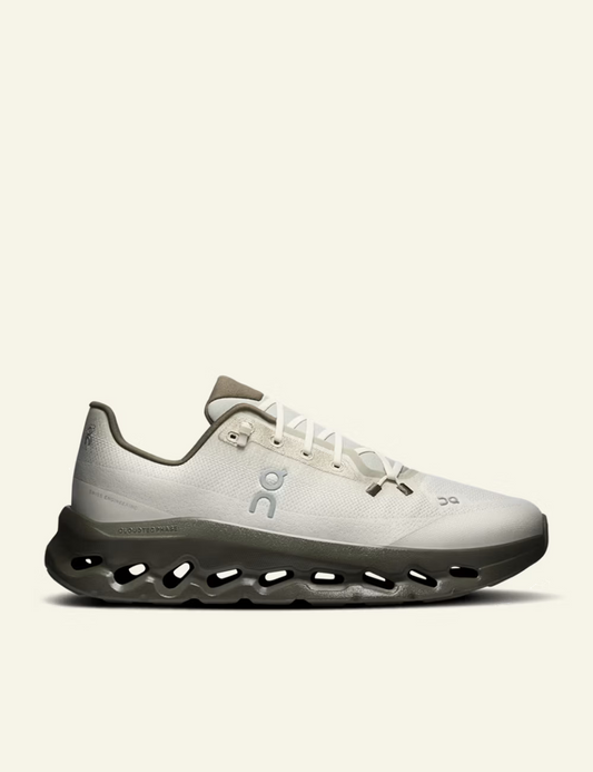 Men's On Cloudtilt Fen Grain white and olive running sneakers with CloudTec Phase cushioning