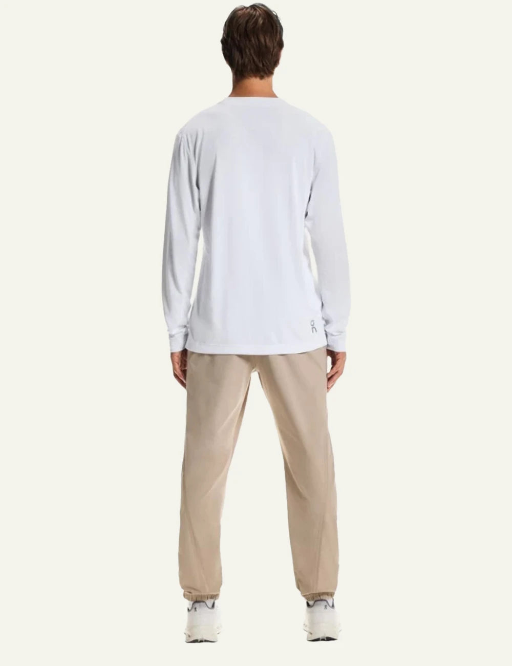 On pants beige athleisure elastic waist tapered leg back view