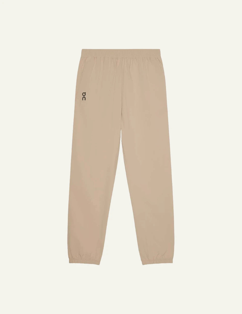 On pants beige athleisure elastic waist tapered leg front view
