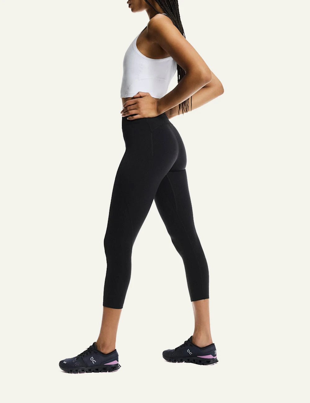 On performance leggings black side full body worn