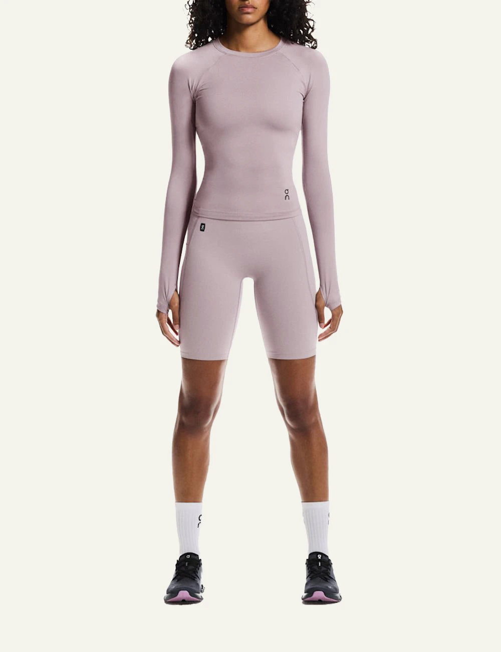 On mauve performance leggings front full body