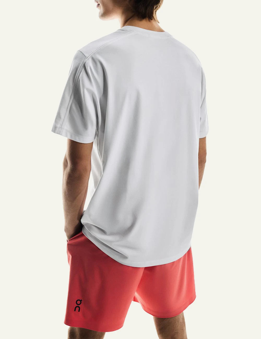 On performance t shirt white back view worn