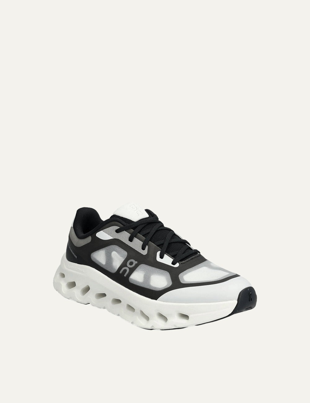 on running cloudtilt remix sneakers black ivory mesh angled view