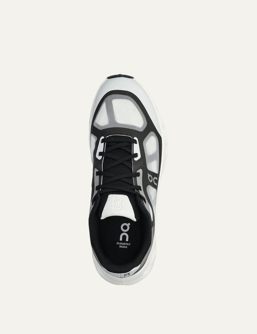 on running cloudtilt remix sneakers black ivory mesh top view