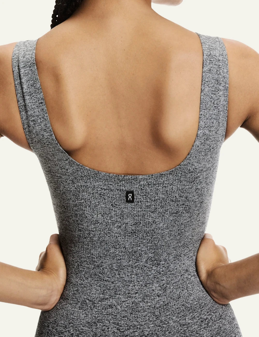 On studio knit bodysuit graphite heather ribbed sleeveless full body back view