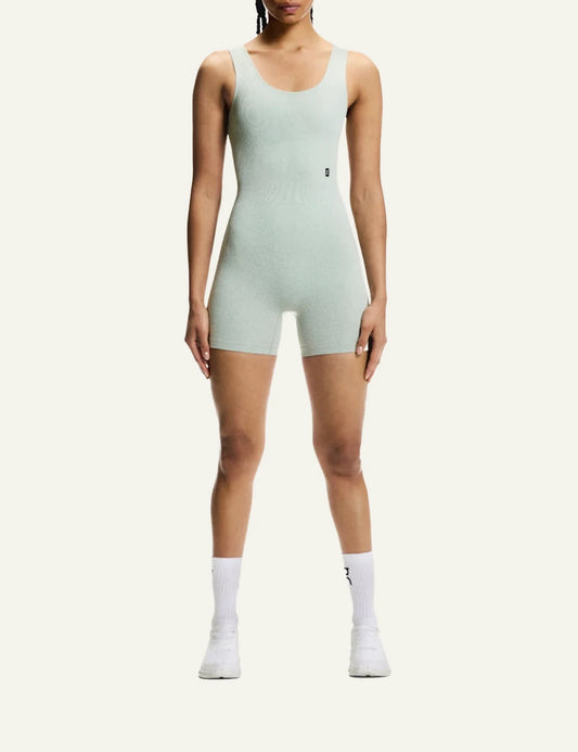 On studio knit bodysuit mineral heather ribbed sleeveless full body front view