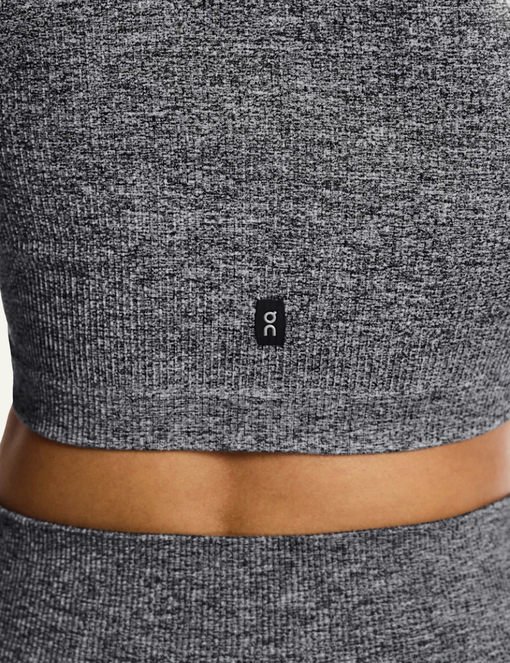 On studio knit crop top graphite heather ribbed sleeveless back detail view