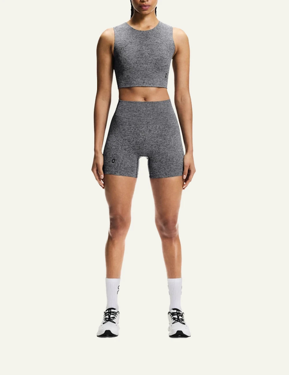 On studio knit crop top graphite heather ribbed sleeveless front view