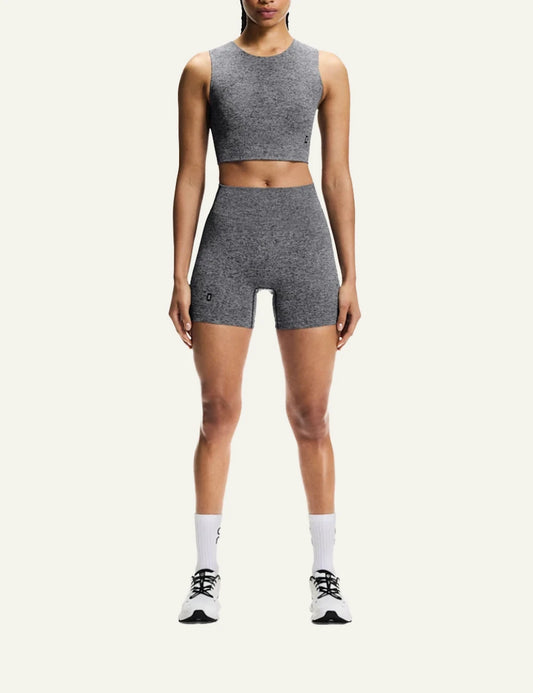 On studio knit crop top graphite heather ribbed sleeveless front view
