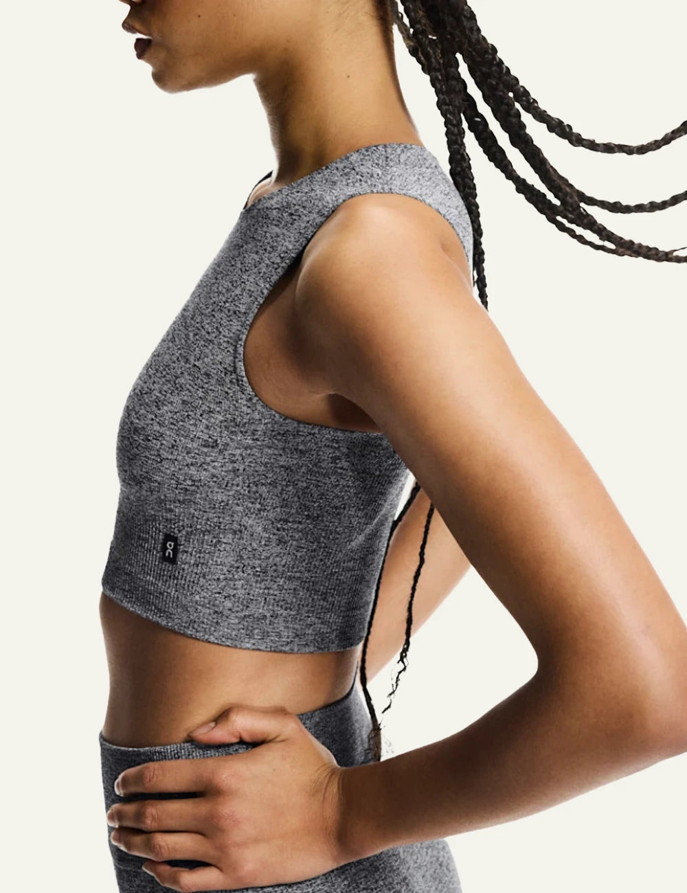 On studio knit crop top graphite heather ribbed sleeveless side view