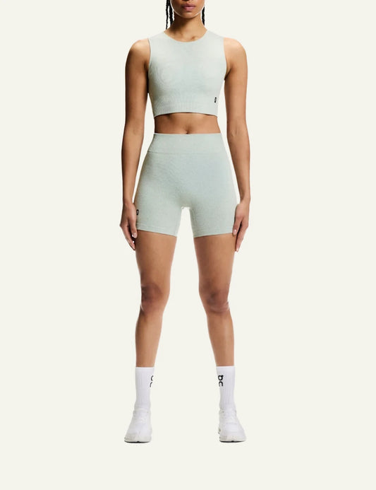 On studio knit shorts mineral heather ribbed high waist front view