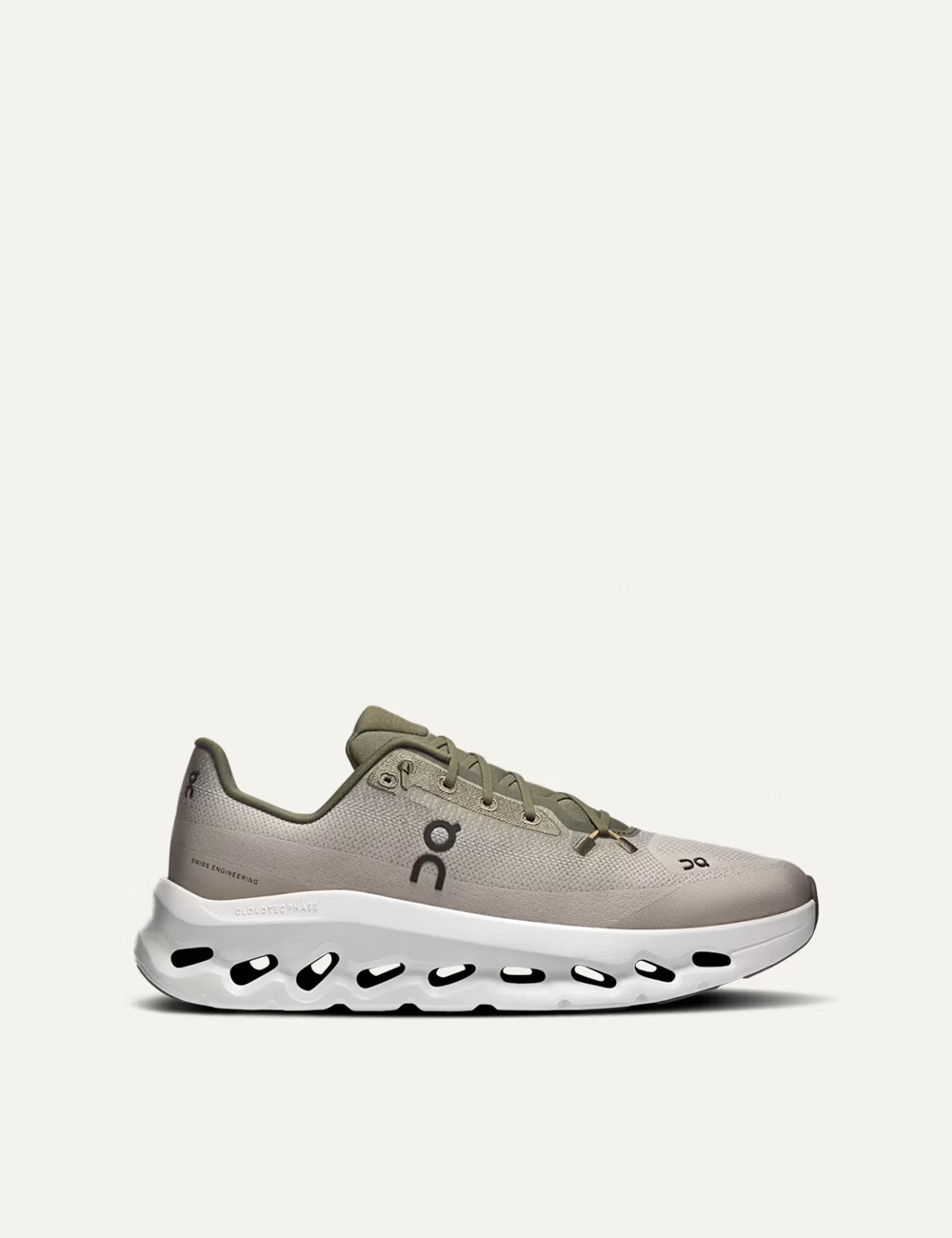 On women's beige mesh sneakers with olive details and CloudTec Phase sole