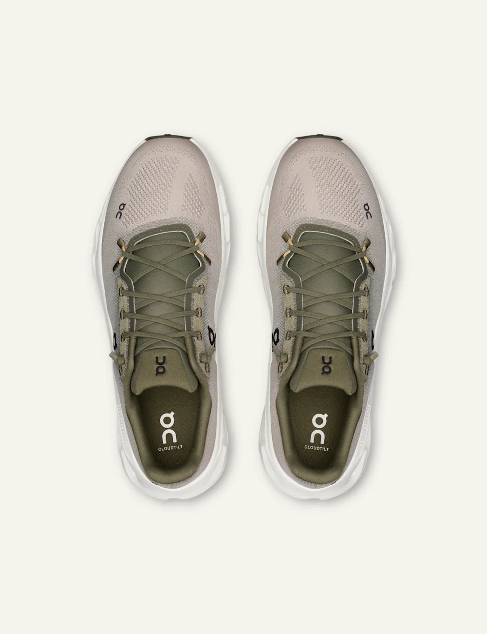 On women's beige mesh sneakers with olive details and CloudTec Phase sole top