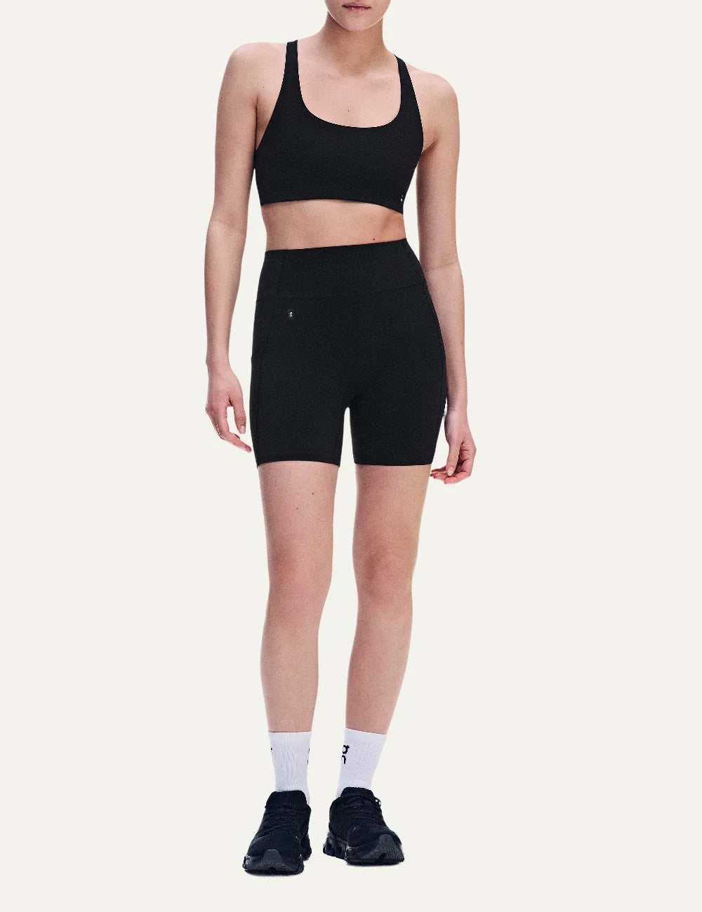 ON women's black soft stretch sports bra with light support full body