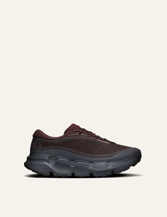 On women's burgundy and dark grey hiking sneakers with mesh upper, CloudTec Connect cushioning and Missiongrip outsole.