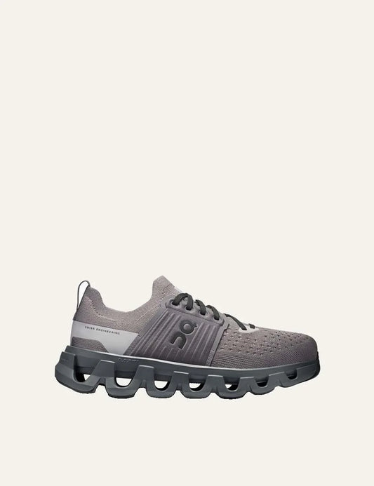 On women's Cloudswift 4 grey running sneakers with breathable mesh upper, Helion cushioning and Speedboard technology.