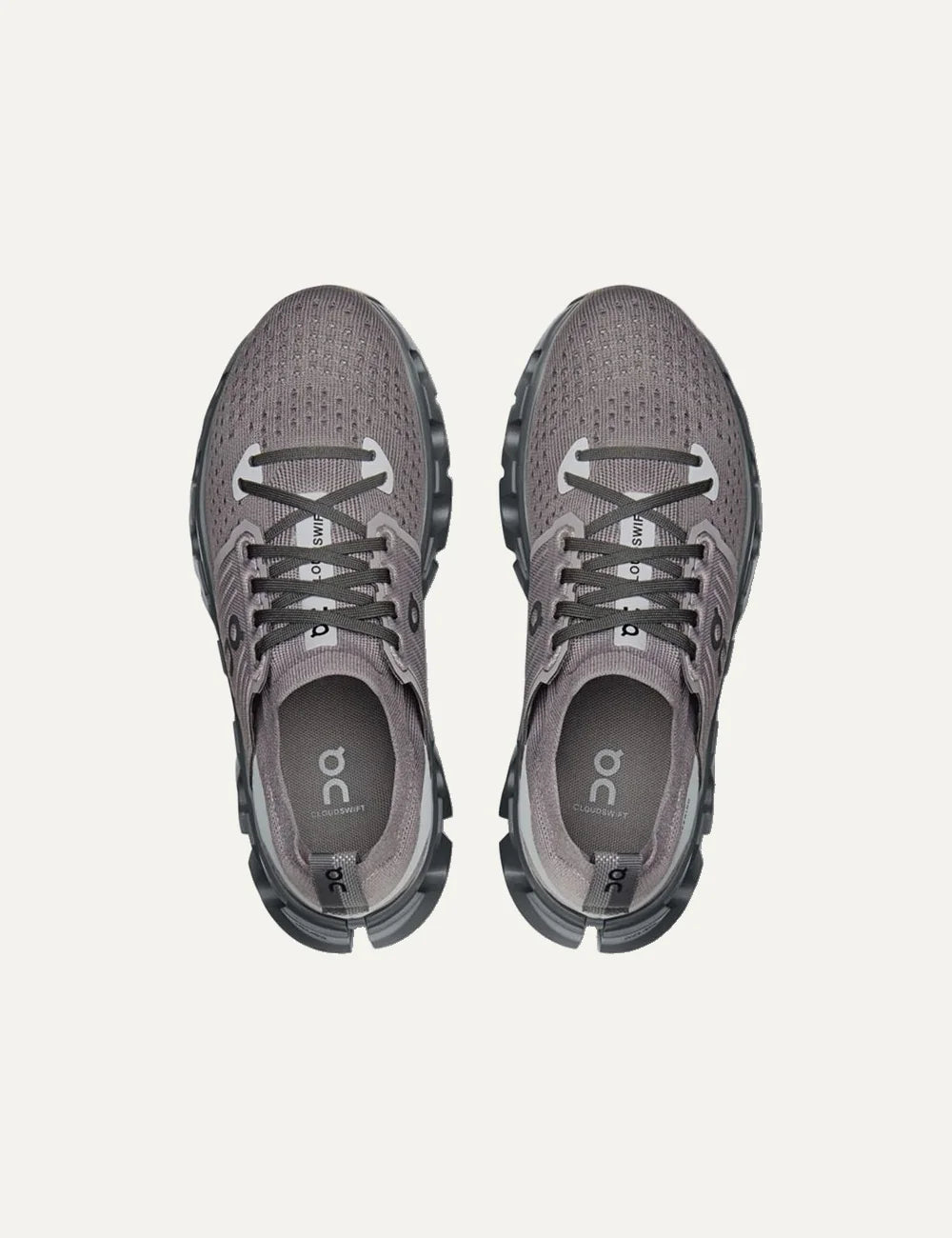 On women's Cloudswift 4 grey running sneakers with breathable mesh upper, Helion cushioning and Speedboard technology top