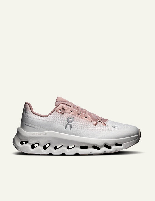 Women's On Cloudtilt Biscuit Ivory pink and white running sneakers with CloudTec Phase cushioning