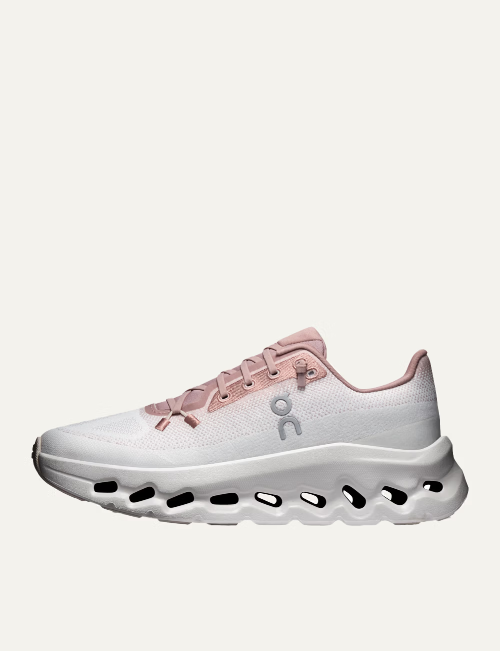 Women's On Cloudtilt Biscuit Ivory pink and white running sneakers with CloudTec Phase cushioning profile