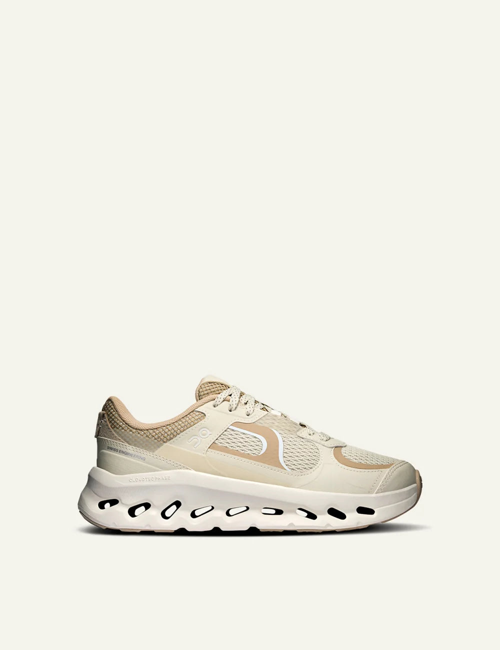 On women's ivory mesh sneakers with beige details and chunky cushioned sole