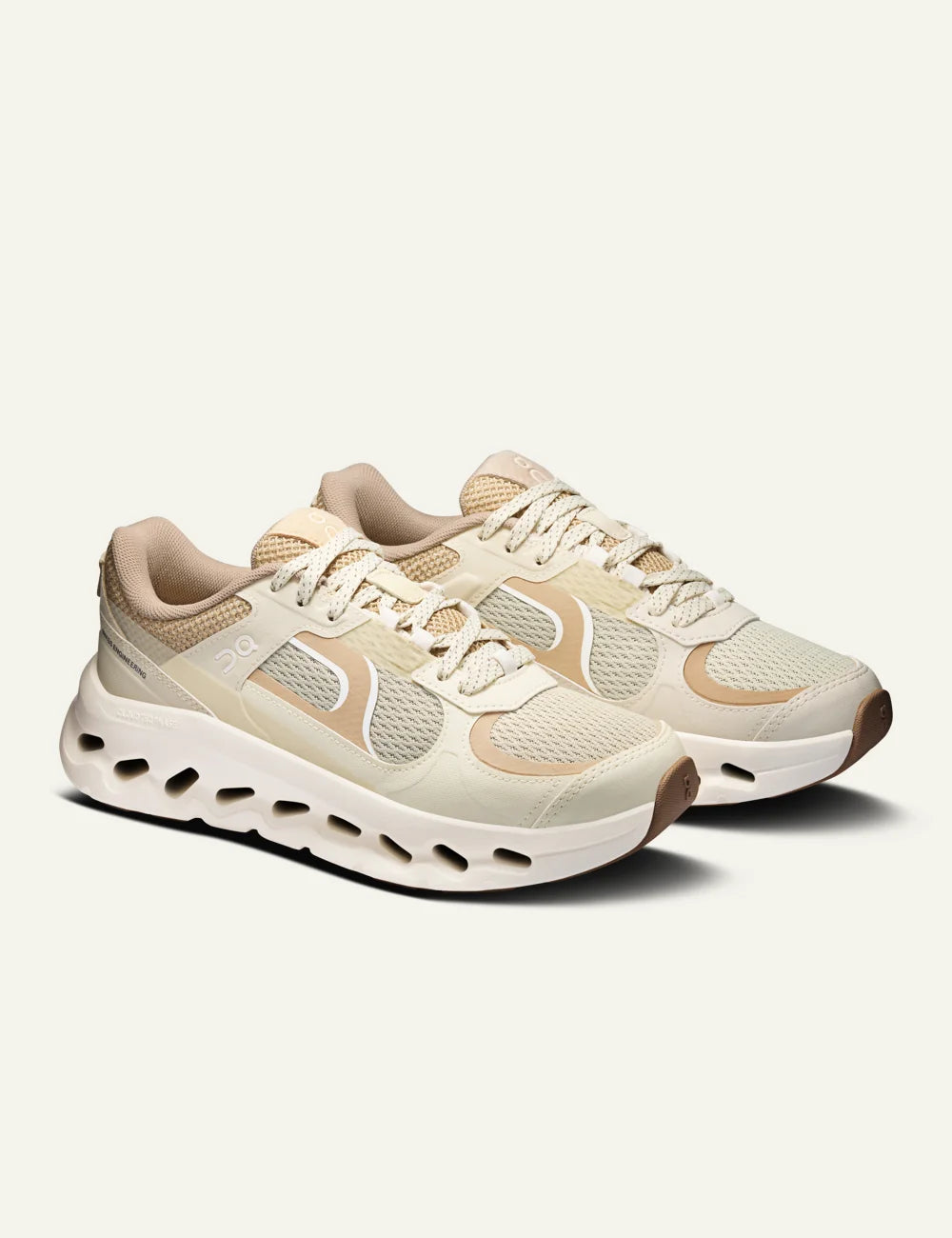 On women's ivory mesh sneakers with beige details and chunky cushioned sole angled