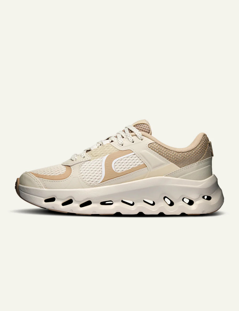 On women's ivory mesh sneakers with beige details and chunky cushioned sole profile