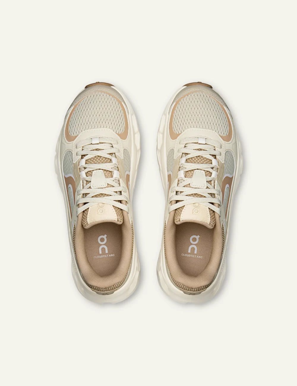 On women's ivory mesh sneakers with beige details and chunky cushioned sole top