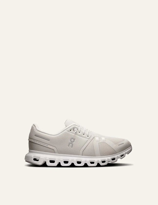 Women's On Cloud 6 Pearl White sneakers with CloudTec cushioning and Speed Lacing