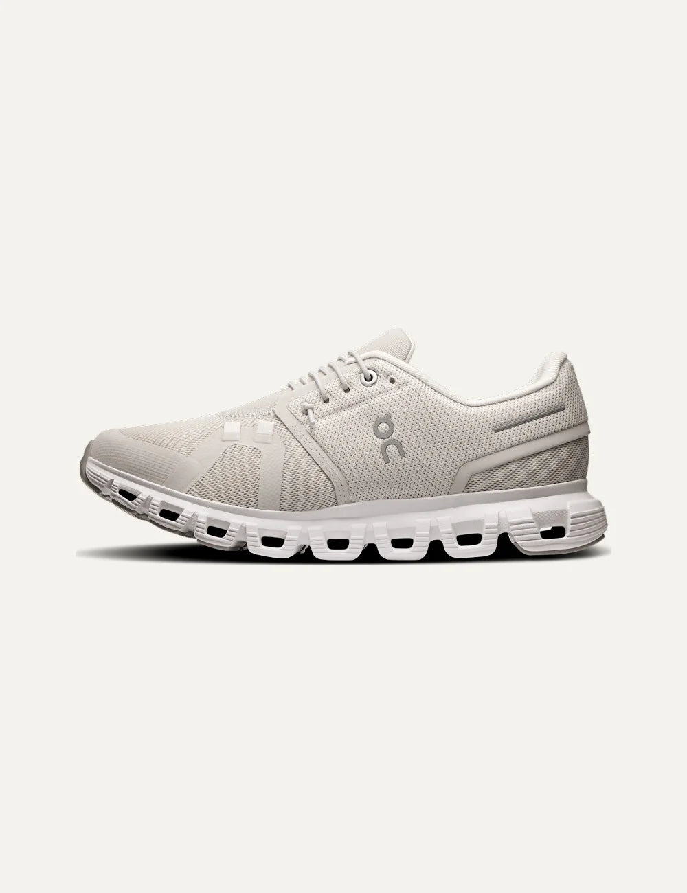 Women's On Cloud 6 Pearl White sneakers with CloudTec cushioning and Speed Lacing side