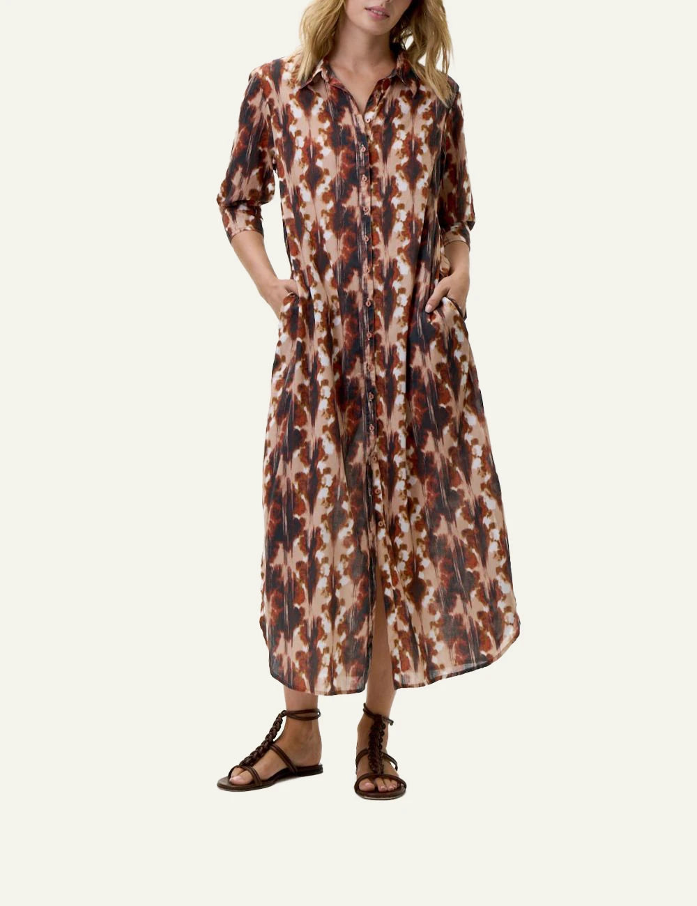 one season daisy maxi dress brown abstract front view