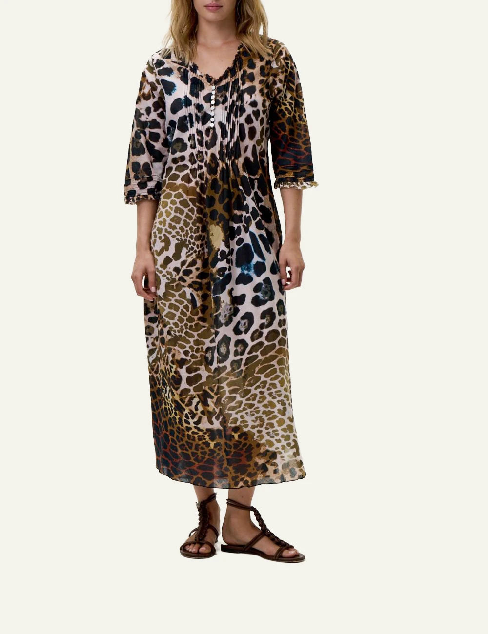 one season long poppy dress leopard print front view